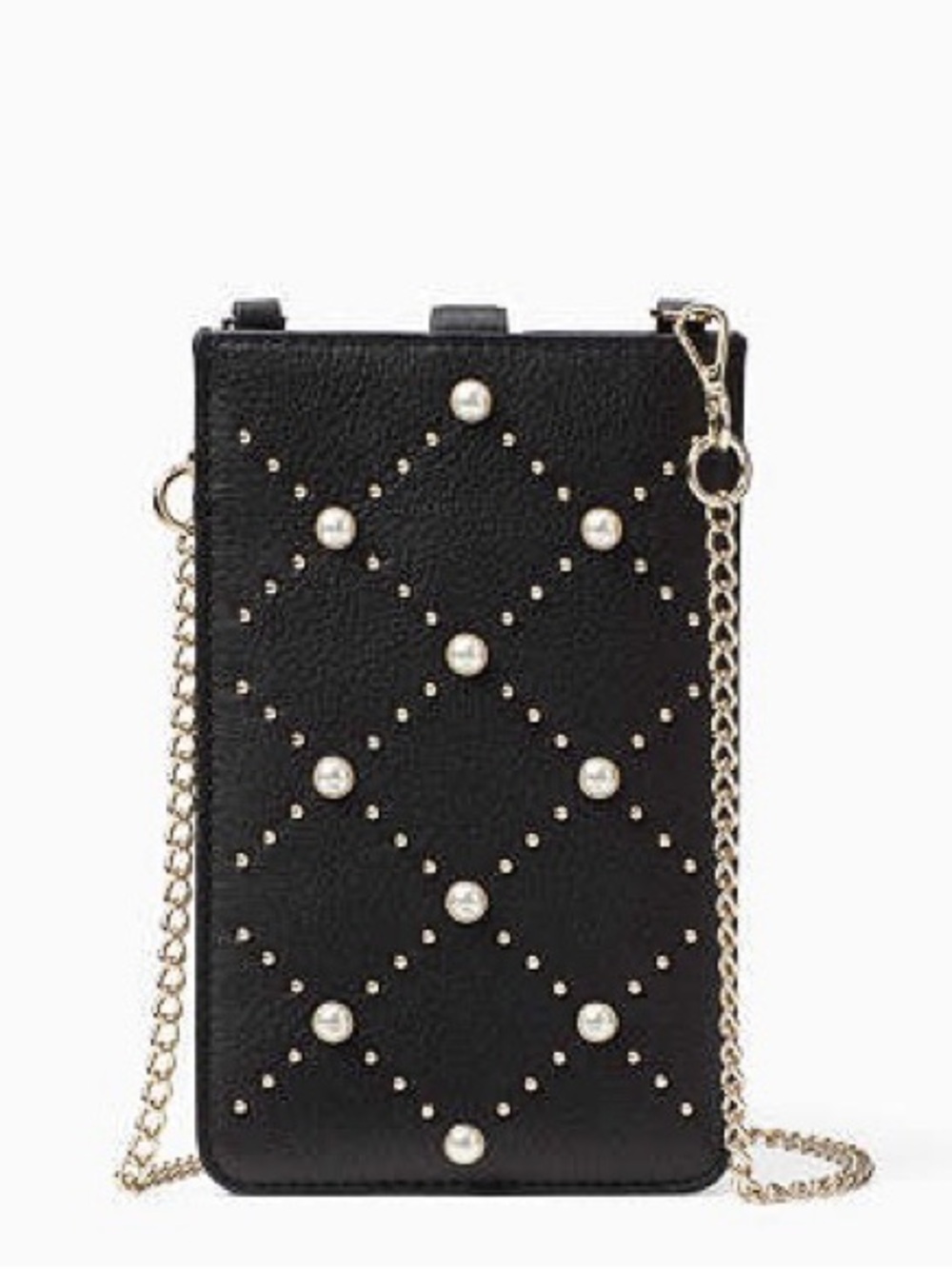 Kate Spade Black Leather Pearl Embellished Phone Sleeve Crossbody Bag